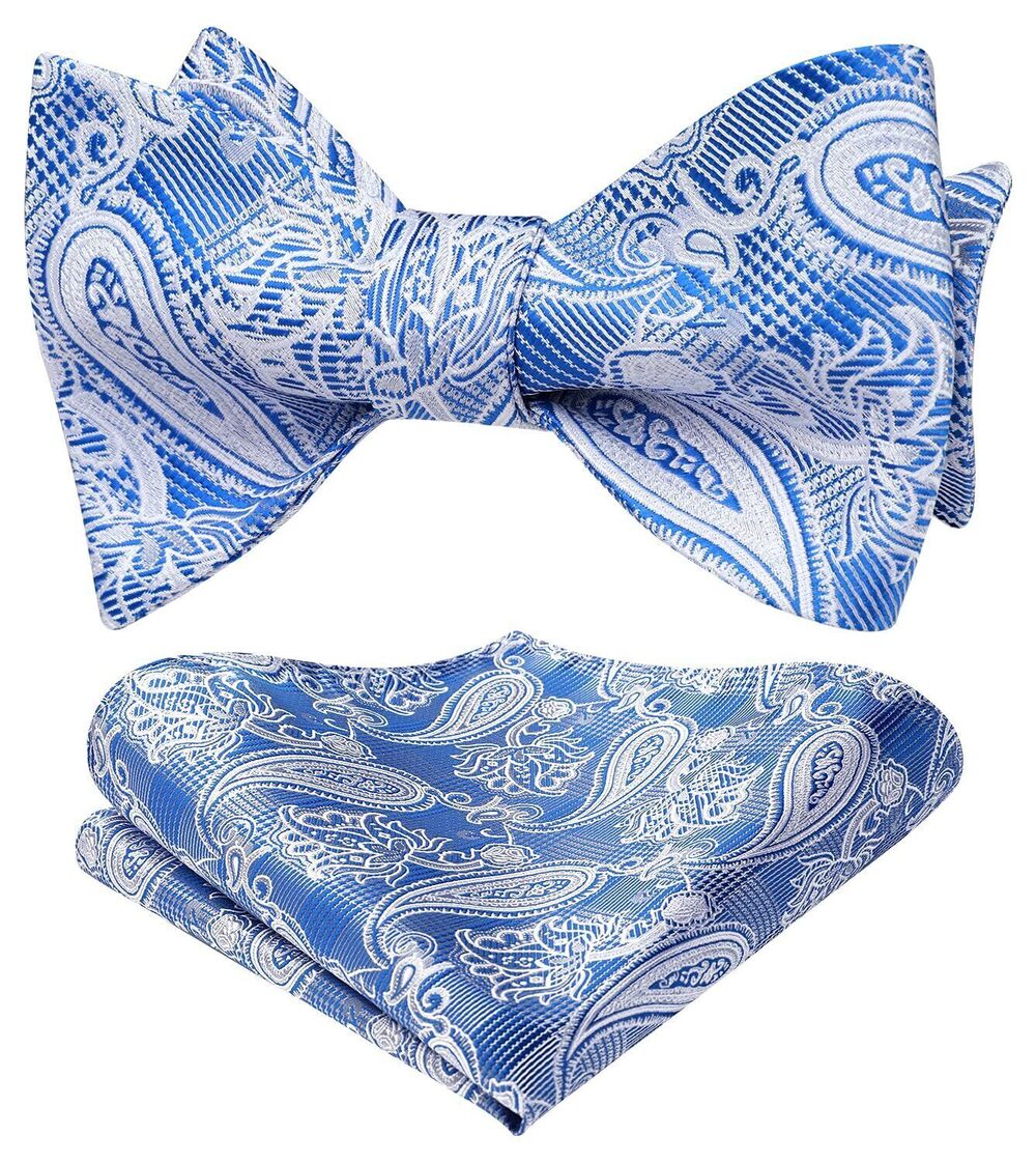 6729 Blue Bow Ties Paisley Bowties Self Tie Bow Tie and Pocket Square Set